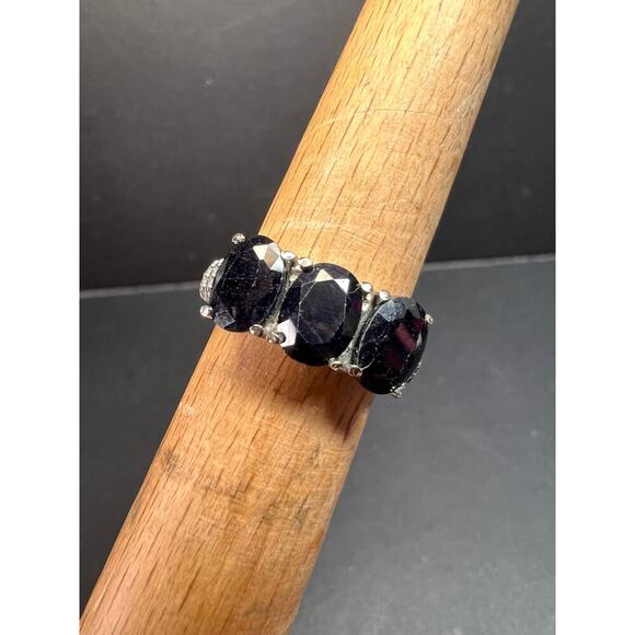 NEW midnight sapphire three stone ring in stainless steel size 7 - Picture 6 of 16
